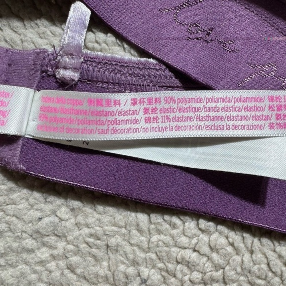 Pink Victoria Secret Bra Womens Medium Bralette Strappy Lilac Crushed Velvet - Picture 7 of 12